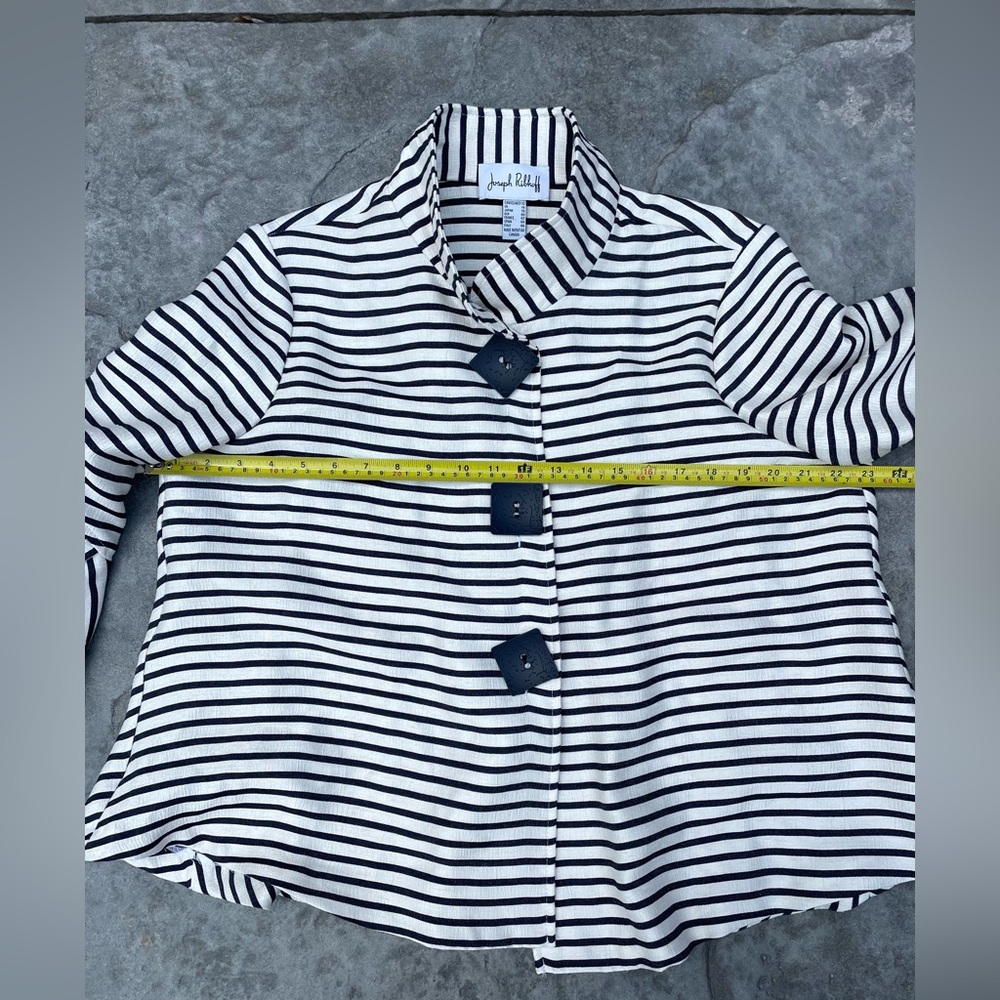 Joseph Ribkoff Black and White Striped Bell-Sleeve Button-Front  jacket - Picture 8 of 11